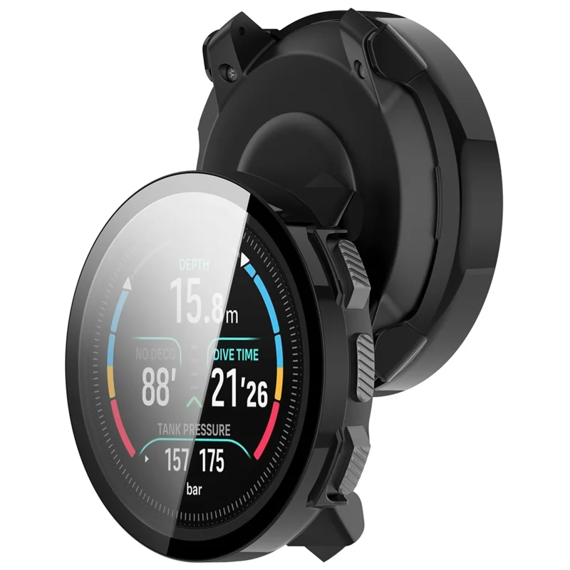 For Suunto Nautic S Hard PC Watch Case with Tempered Glass Screen Film - Black