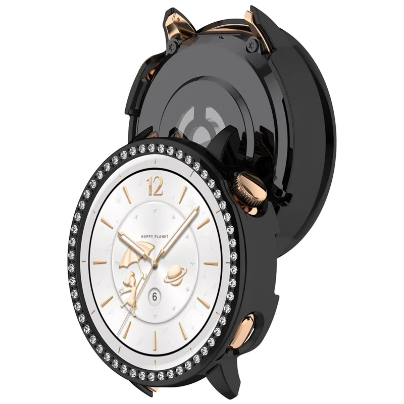 For OnePlus Watch 4 43mm / Watch 3 43mm / Oppo Watch X3 Mini / Watch X2 Mini PC Watch Protective Case Rhinestone Decor Hollow PC Watch Cover - Black