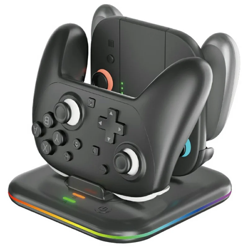 IPLAY HBS-2872 For Nintendo Switch 2 Pro / Switch 2 Joy-Con Grip Controller Charging Base with 9-Level LED Ambient Lights - Black