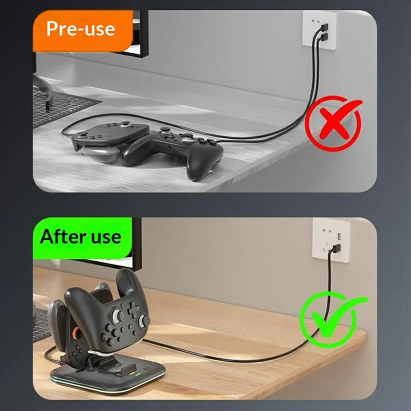 IPLAY HBS-2872 For Nintendo Switch 2 Pro / Switch 2 Joy-Con Grip Controller Charging Base with 9-Level LED Ambient Lights - Black