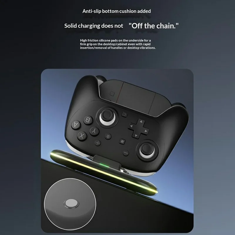 IPLAY HBS-2872 For Nintendo Switch 2 Pro / Switch 2 Joy-Con Grip Controller Charging Base with 9-Level LED Ambient Lights - Black