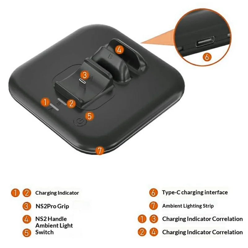 IPLAY HBS-2872 For Nintendo Switch 2 Pro / Switch 2 Joy-Con Grip Controller Charging Base with 9-Level LED Ambient Lights - Black