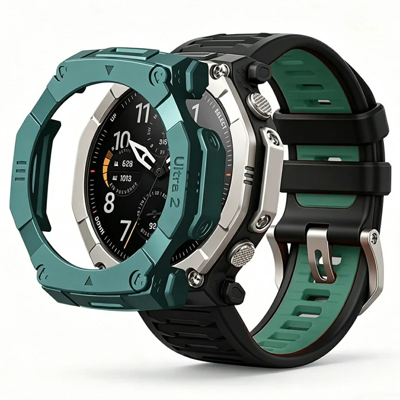 For Huami Amazfit T-Rex Ultra 2 PC Protective Cover Solid Color Armor Shell Watch Bumper Case - Midnight Green