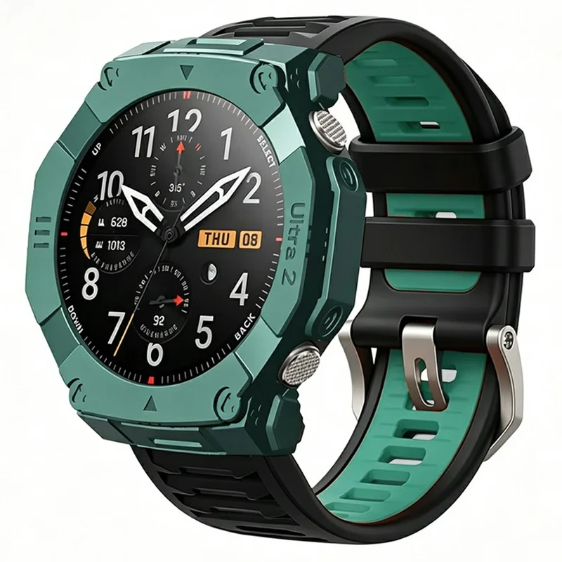 For Huami Amazfit T-Rex Ultra 2 PC Protective Cover Solid Color Armor Shell Watch Bumper Case - Midnight Green