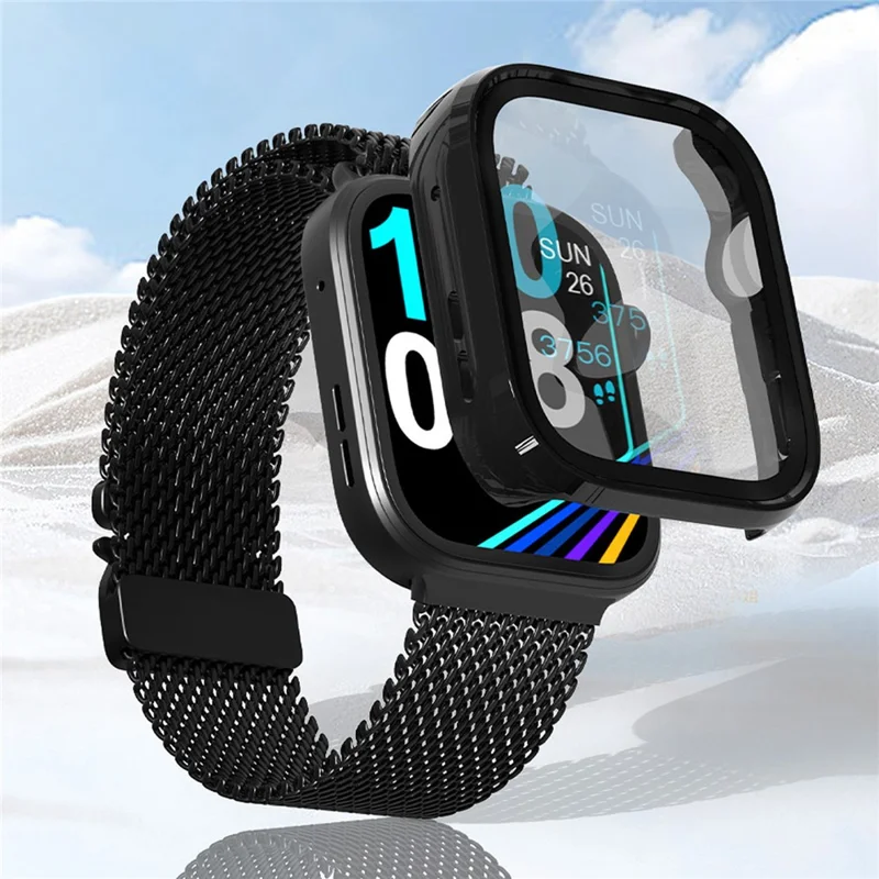 For Huawei Watch Fit 5 Watch PC Case with Tempered Glass Screen Protector 2 in 1 Full Coverage Cover - Black (Rubberized Finish)