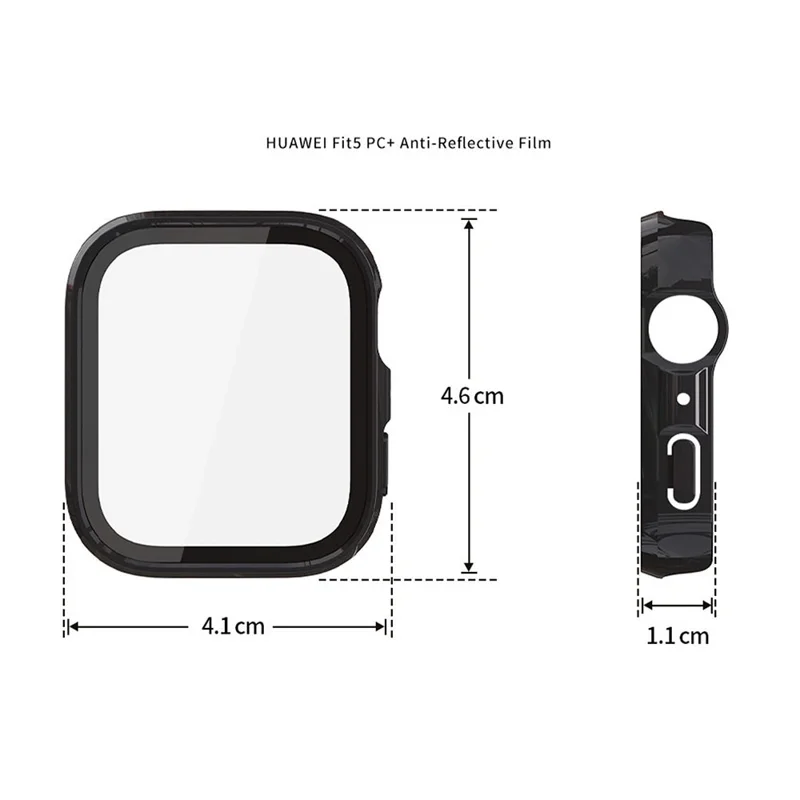 For Huawei Watch Fit 5 Watch PC Case with Tempered Glass Screen Protector 2 in 1 Full Coverage Cover - Black (Rubberized Finish)