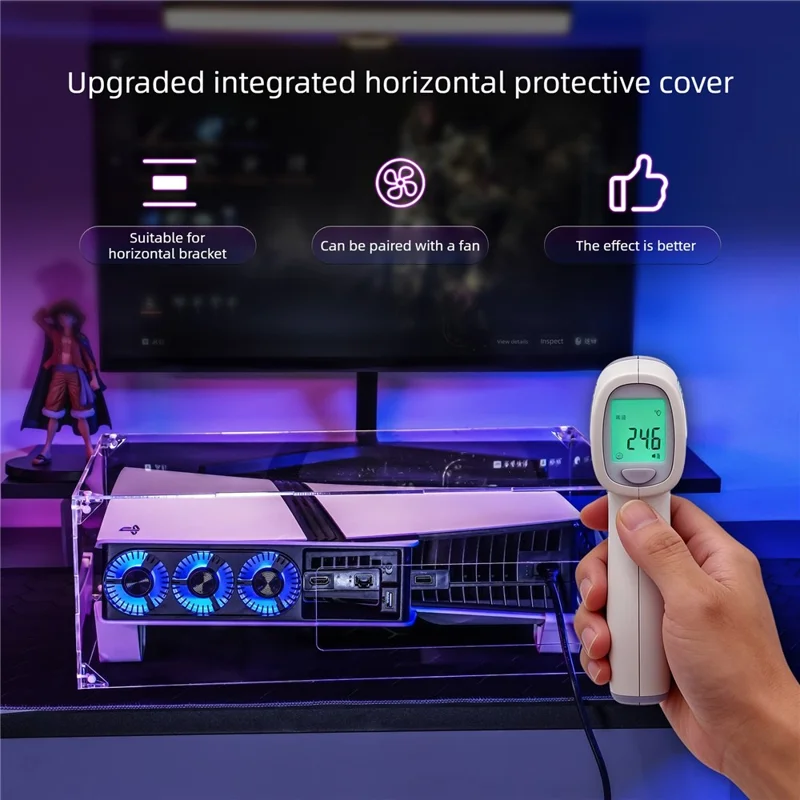 13020032 For PS5 Pro  /  PS5 Slim Acrylic Dust Cover Transparent Horizontal Stand Protective Case with Ventilation Ports