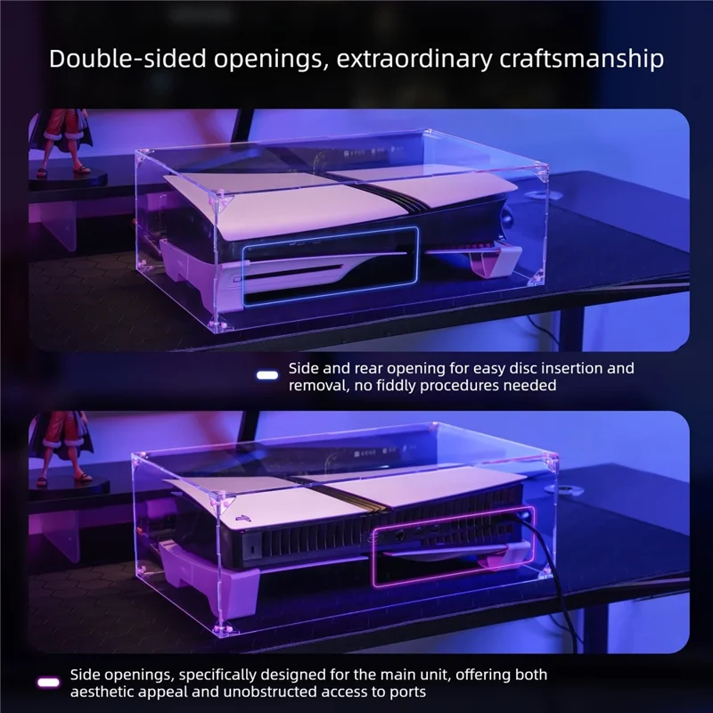 13020032 For PS5 Pro  /  PS5 Slim Acrylic Dust Cover Transparent Horizontal Stand Protective Case with Ventilation Ports