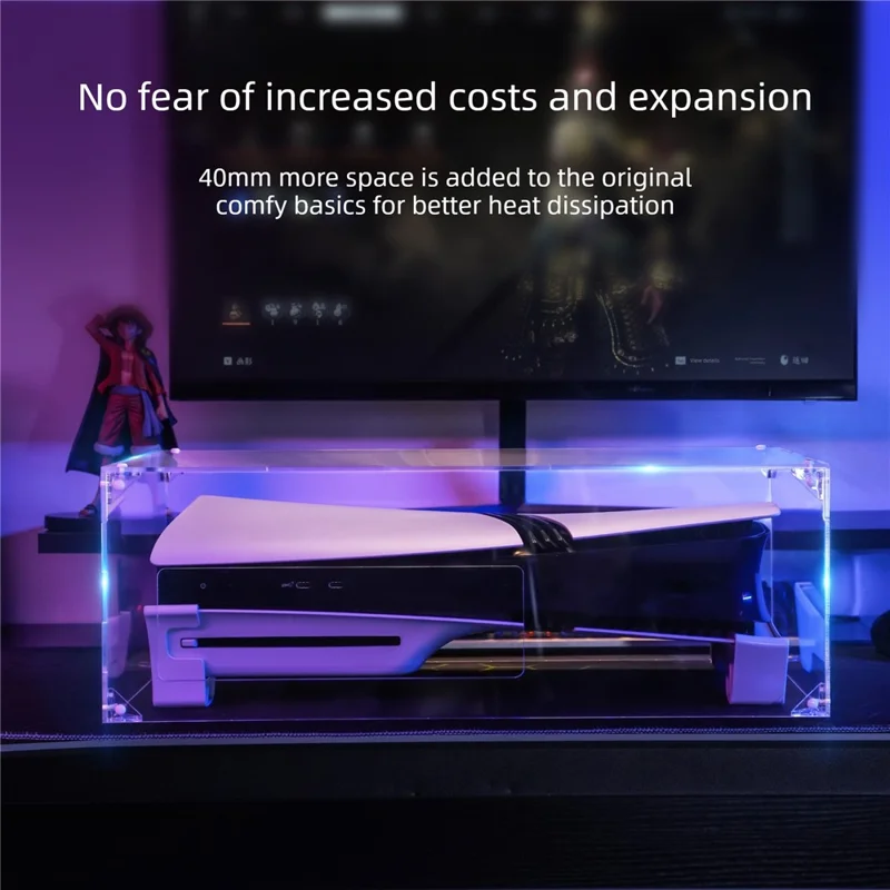 13020032 For PS5 Pro  /  PS5 Slim Acrylic Dust Cover Transparent Horizontal Stand Protective Case with Ventilation Ports