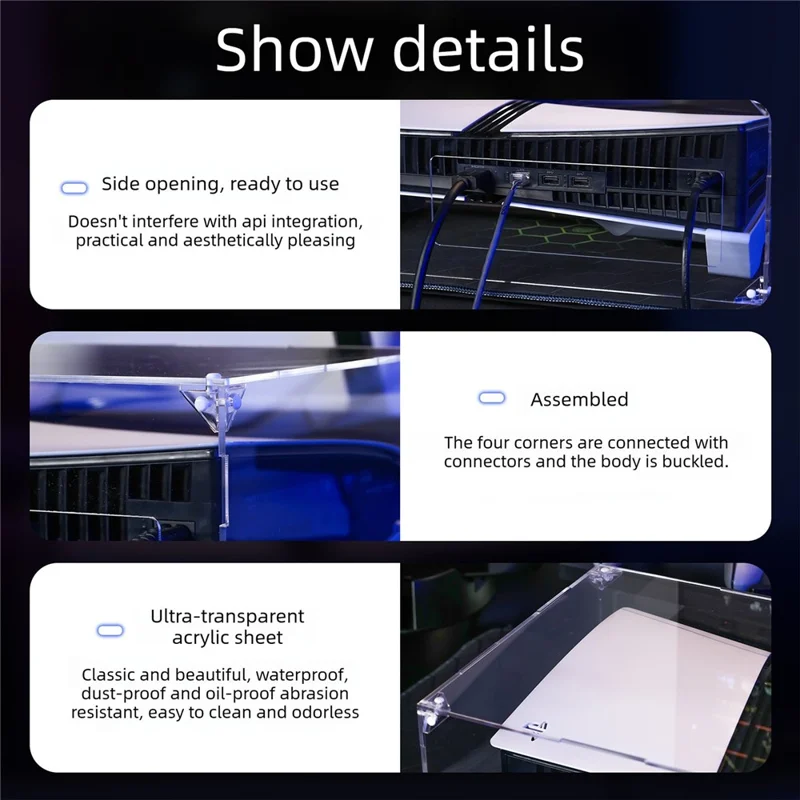 13020032 For PS5 Pro  /  PS5 Slim Acrylic Dust Cover Transparent Horizontal Stand Protective Case with Ventilation Ports