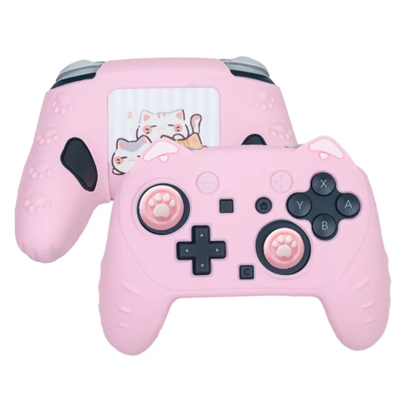 For Nintendo Switch 2 Pro Silicone Case Anti Slip Cat Ear Design Controller Protective Cover - Pink
