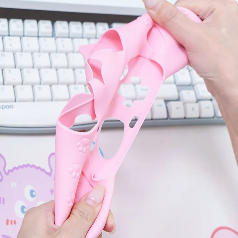 For Nintendo Switch 2 Pro Silicone Case Anti Slip Cat Ear Design Controller Protective Cover - Pink