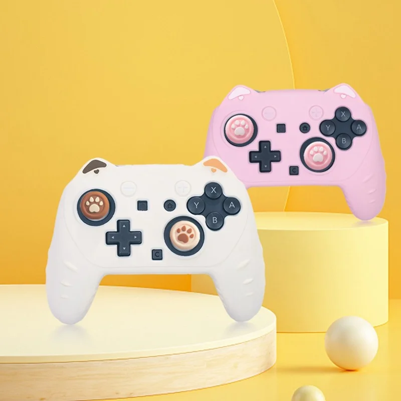 For Nintendo Switch 2 Pro Silicone Case Anti Slip Cat Ear Design Controller Protective Cover - Pink