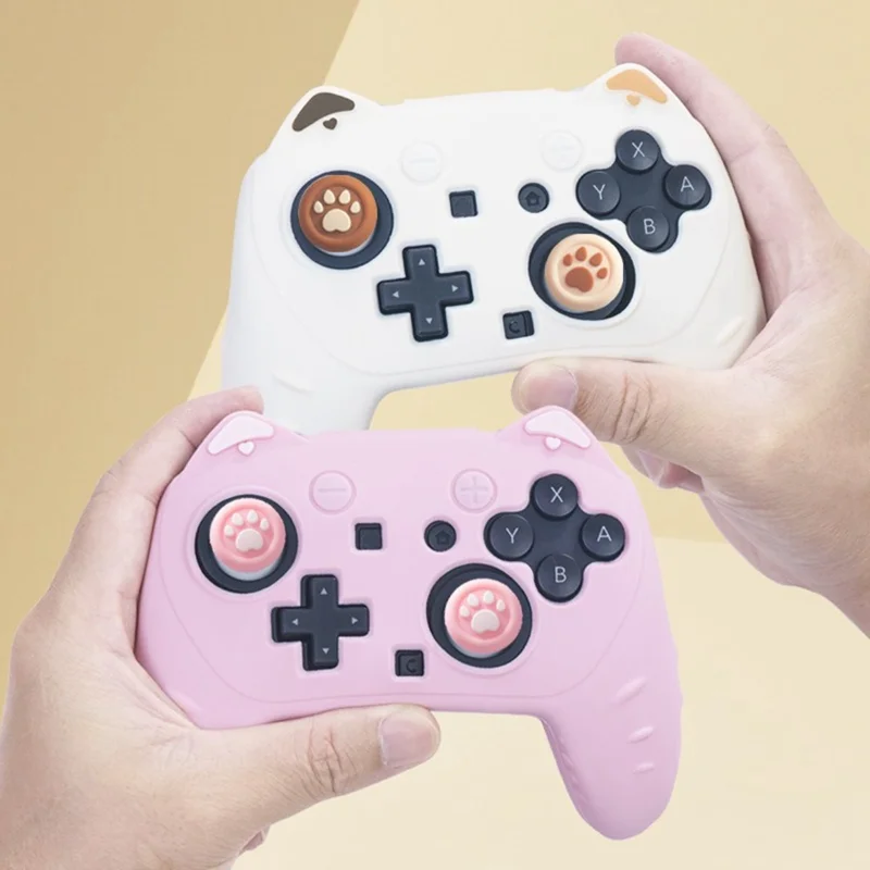 For Nintendo Switch 2 Pro Silicone Case Anti Slip Cat Ear Design Controller Protective Cover - Pink