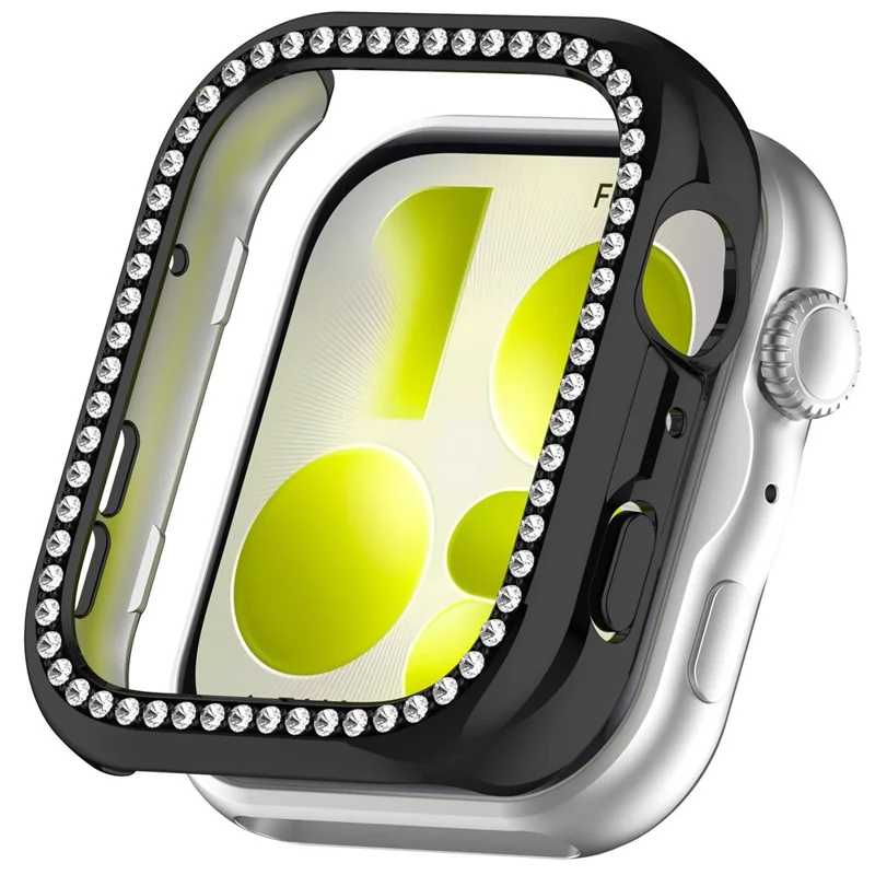 Funda para Huawei Watch Fit 5 con Decoración de Diamantes de Imitación, Marco Transparente de PC, Media Cubierta - Negro Electropulado