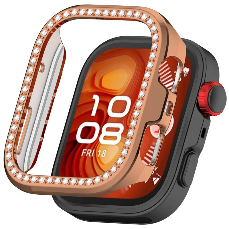 Til Huawei Watch Fit 5 Pro Case med strassdekoration, gennemsigtig PC-urramme, halvdæksel – elektropladeret rosegyldet
