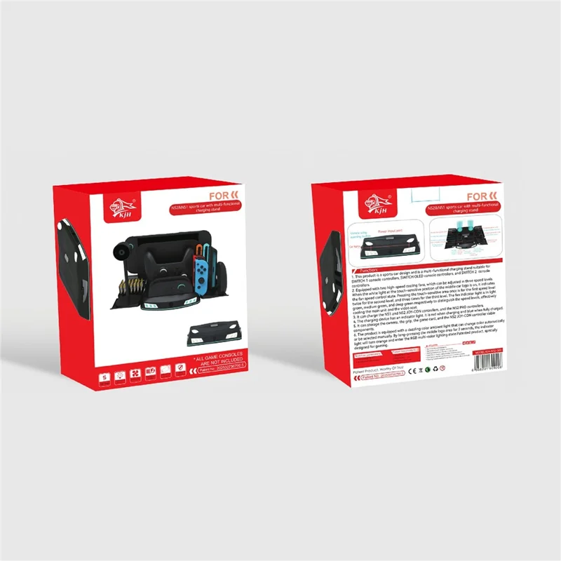 KJH-NS2-569 Wielofunkcyjna Stacja Ładowania z Chłodzeniem dla Konsoli Nintendo Switch 1 / OLED / 2, Stojak z Ładowarką, RGB, Przechowywaniem Kart Gr, Czarny