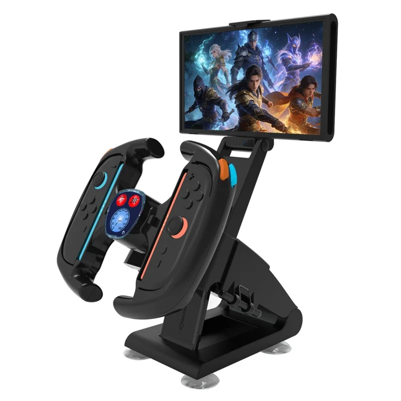 KJH-NS2-035-2 Soporte de Carga con Diseño de Volante de Carreras para Nintendo Switch 2, Soporte para Doble Control Joy-Con con Pantalla LED de Juego - Negro