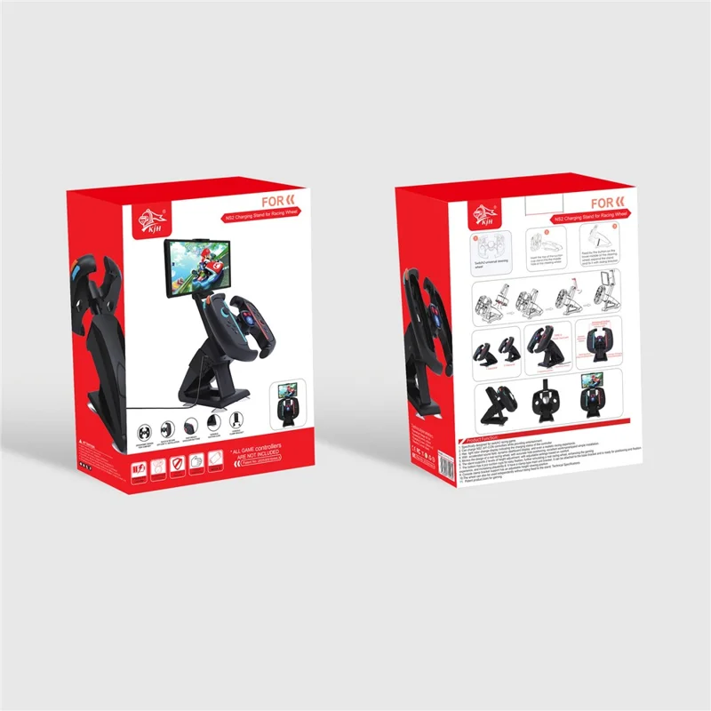 KJH-NS2-035-2 Soporte de Carga con Diseño de Volante de Carreras para Nintendo Switch 2, Soporte para Doble Control Joy-Con con Pantalla LED de Juego - Negro