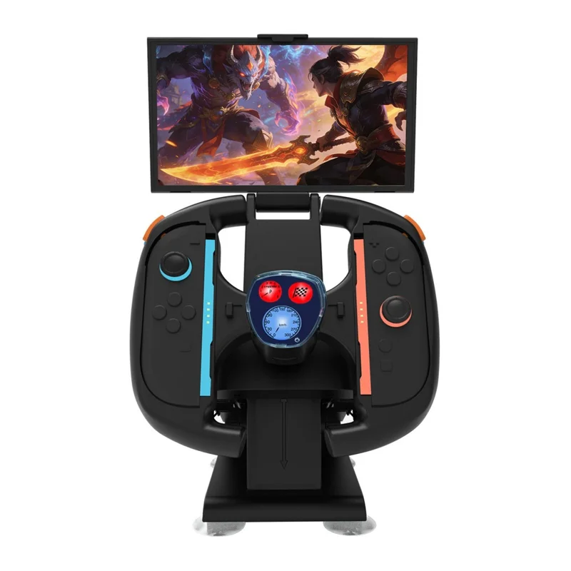 KJH-NS2-035-2 Soporte de Carga con Diseño de Volante de Carreras para Nintendo Switch 2, Soporte para Doble Control Joy-Con con Pantalla LED de Juego - Negro