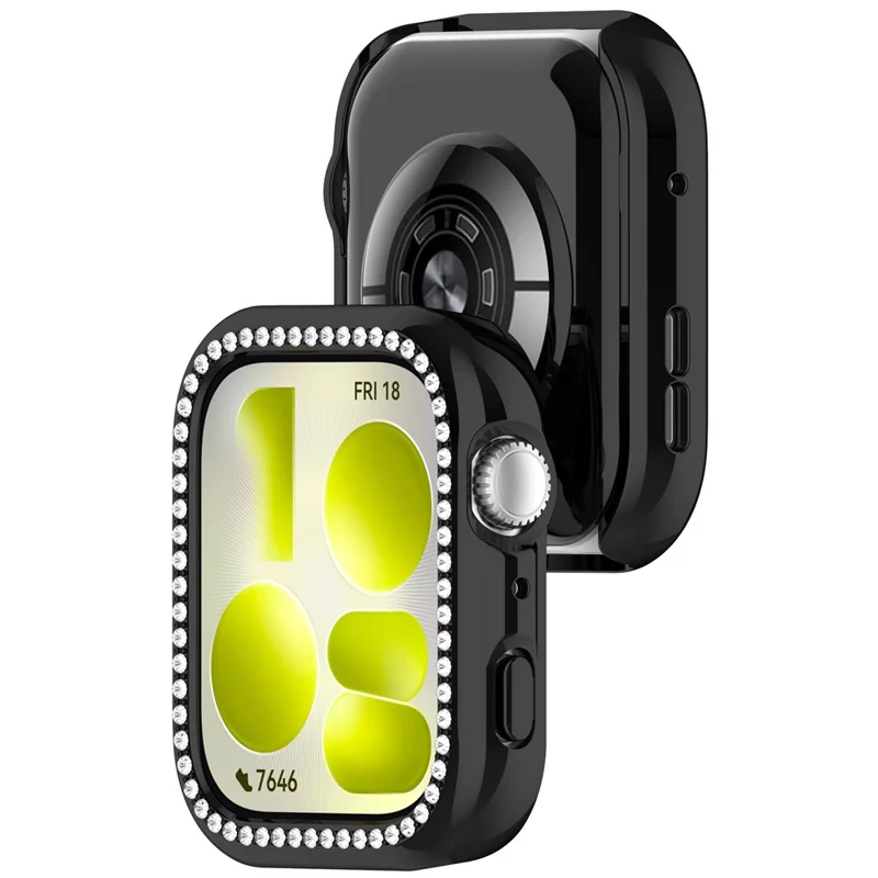For Huawei Watch Fit 5 Protective Case Hollow Design Rhinestone Decor PC Watch Cover - Electroplated Black