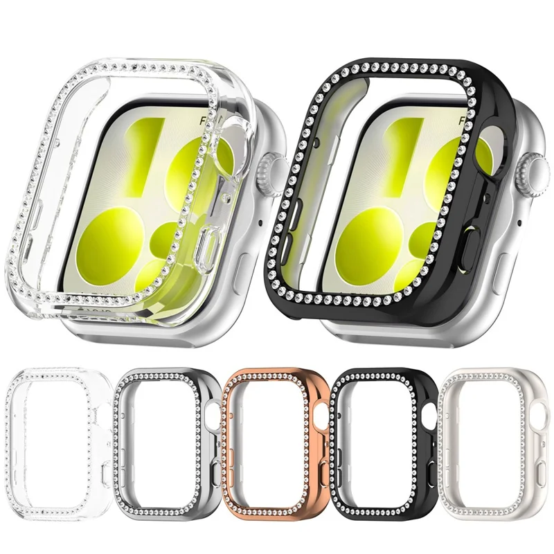 For Huawei Watch Fit 5 Protective Case Hollow Design Rhinestone Decor PC Watch Cover - Electroplated Black