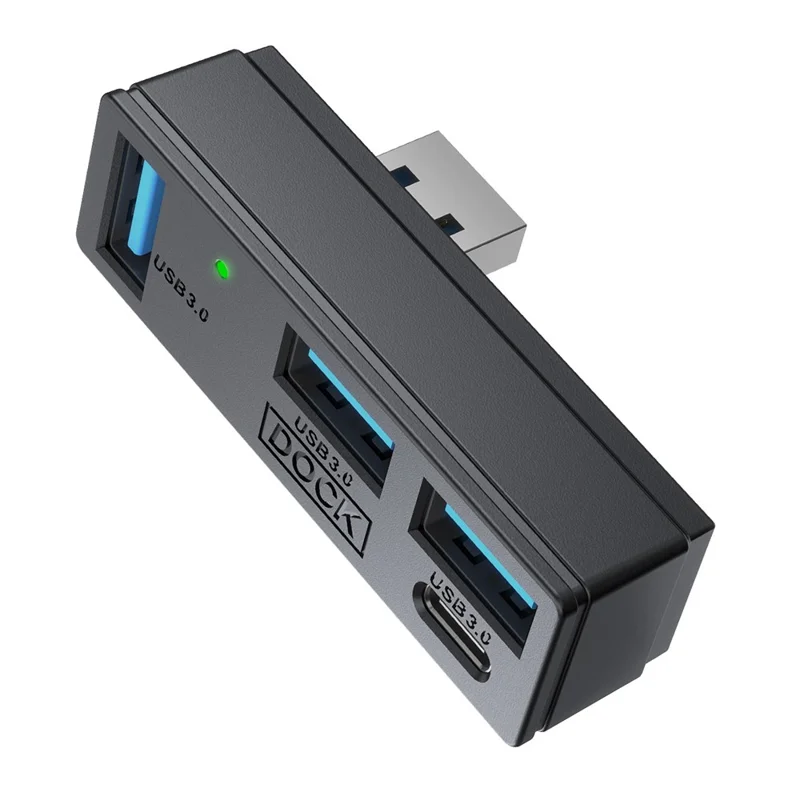 JYS SDM007 Hub USB 4-em-1 com 3x USB-A 3.0 + 1x USB-C 5 Gbps Mini Dock para Steam Machine / PS5 / PC - Preto