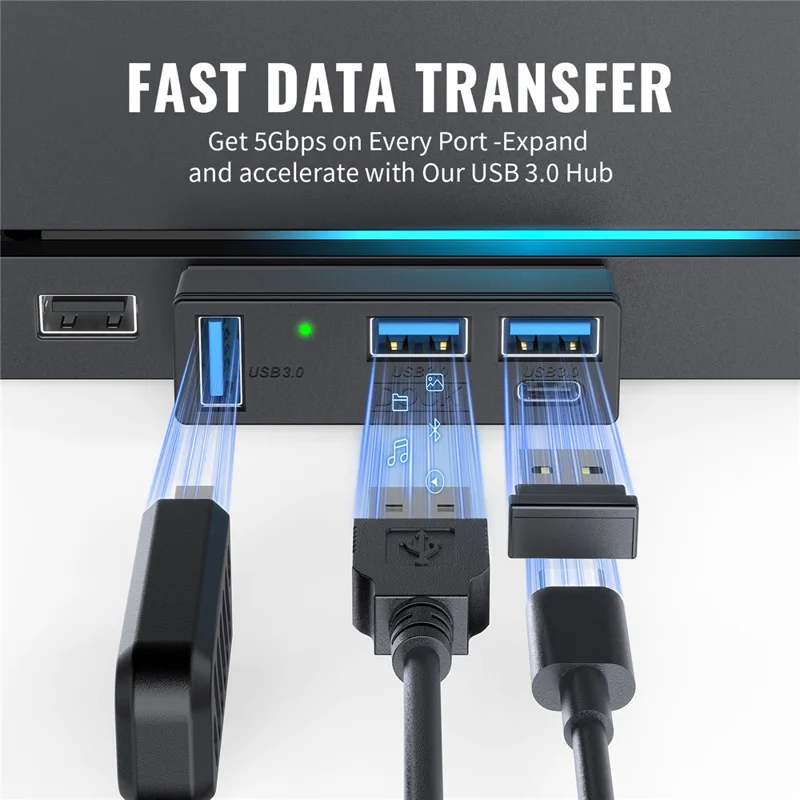 JYS SDM007 Hub USB 4-em-1 com 3x USB-A 3.0 + 1x USB-C 5 Gbps Mini Dock para Steam Machine / PS5 / PC - Preto