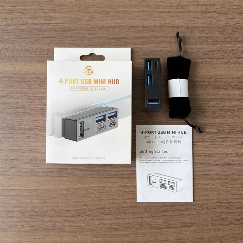 JYS SDM007 Hub USB 4-em-1 com 3x USB-A 3.0 + 1x USB-C 5 Gbps Mini Dock para Steam Machine / PS5 / PC - Preto