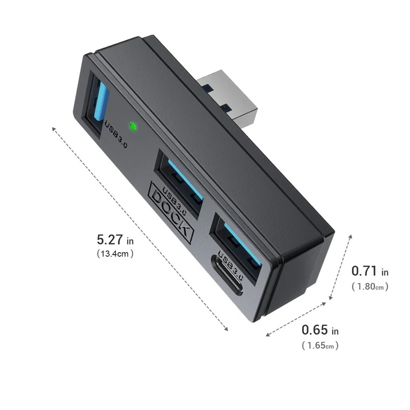 JYS SDM007 Hub USB 4-em-1 com 3x USB-A 3.0 + 1x USB-C 5 Gbps Mini Dock para Steam Machine / PS5 / PC - Preto