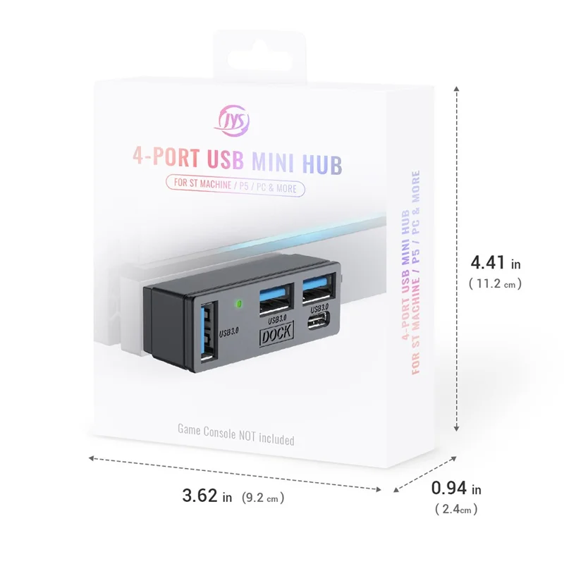 JYS SDM007 Hub USB 4-em-1 com 3x USB-A 3.0 + 1x USB-C 5 Gbps Mini Dock para Steam Machine / PS5 / PC - Preto