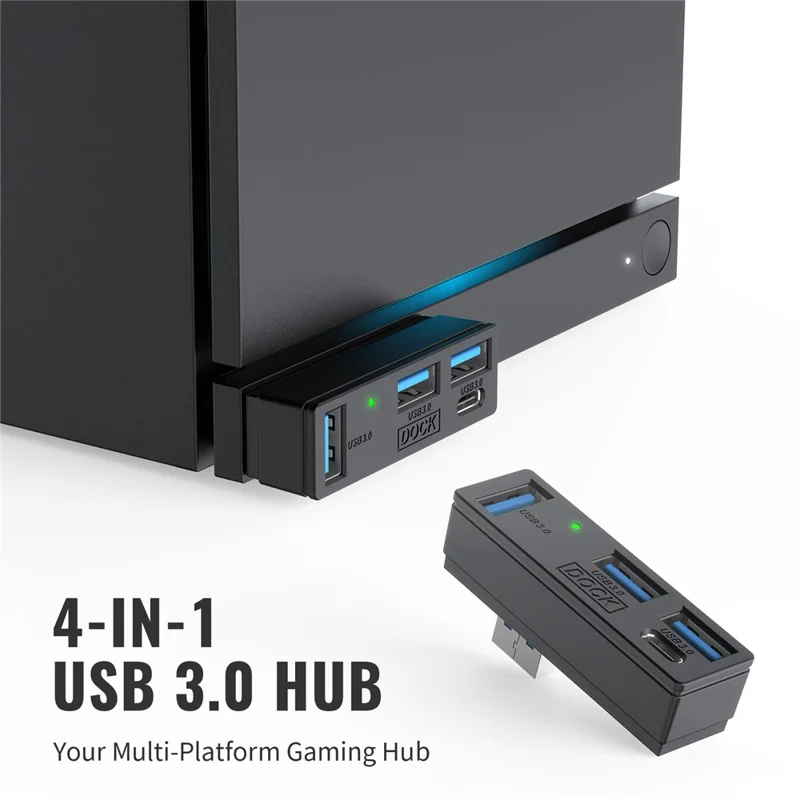 JYS SDM007 Hub USB 4-em-1 com 3x USB-A 3.0 + 1x USB-C 5 Gbps Mini Dock para Steam Machine / PS5 / PC - Preto