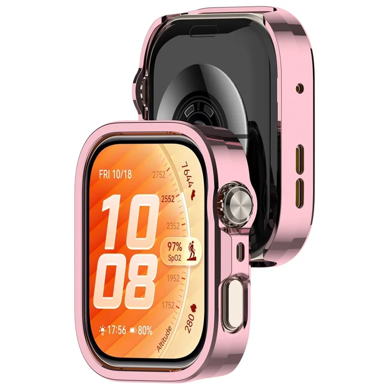 Für Huawei Watch Fit 5 Pro Hülle mit Hohldesign, halbe Abdeckung, PC-Schutzgehäuse – Elektroplattierungsrosa