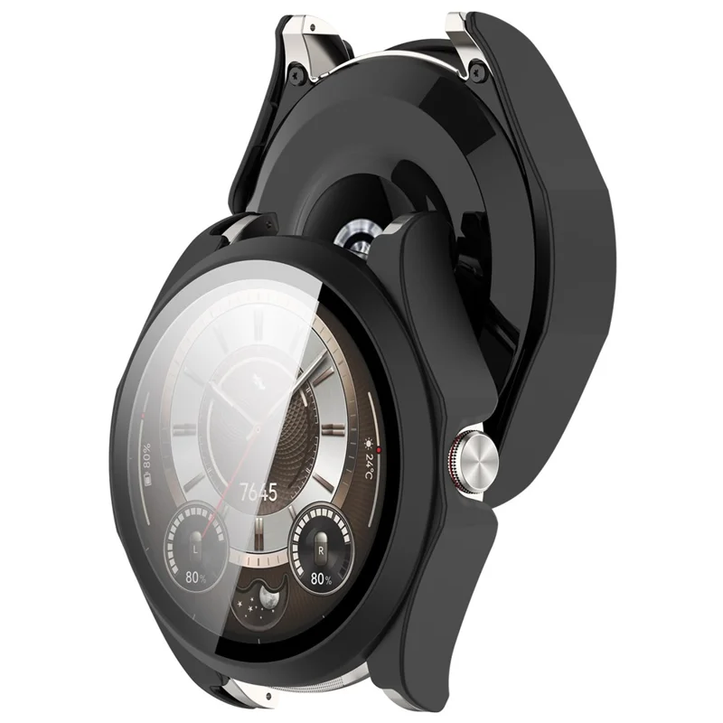 Für Huawei Watch Buds 2 Uhrenhülle aus Hart-PC mit gehärtetem Glas Displayschutz – Mattschwarz