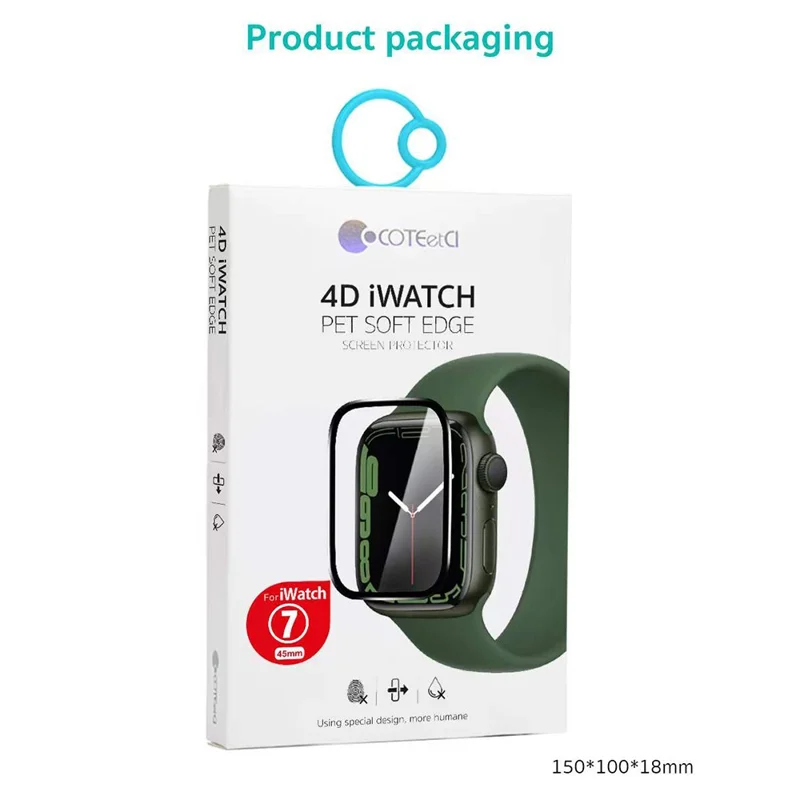 COTECI 24001 PET Screen Protector for Apple Watch Series 9 / 8 / 7 41mm Soft Edge Full Coverage Film - Black