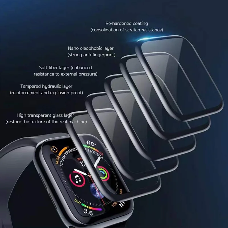 COTECI 24001 PET Screen Protector for Apple Watch Series 9 / 8 / 7 45mm Soft Edge Full Coverage Film - Black