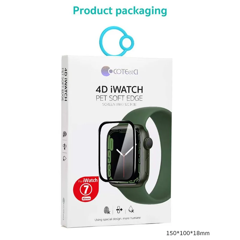 COTECI 24001 PET Screen Protector for Apple Watch Series 9 / 8 / 7 45mm Soft Edge Full Coverage Film - Black