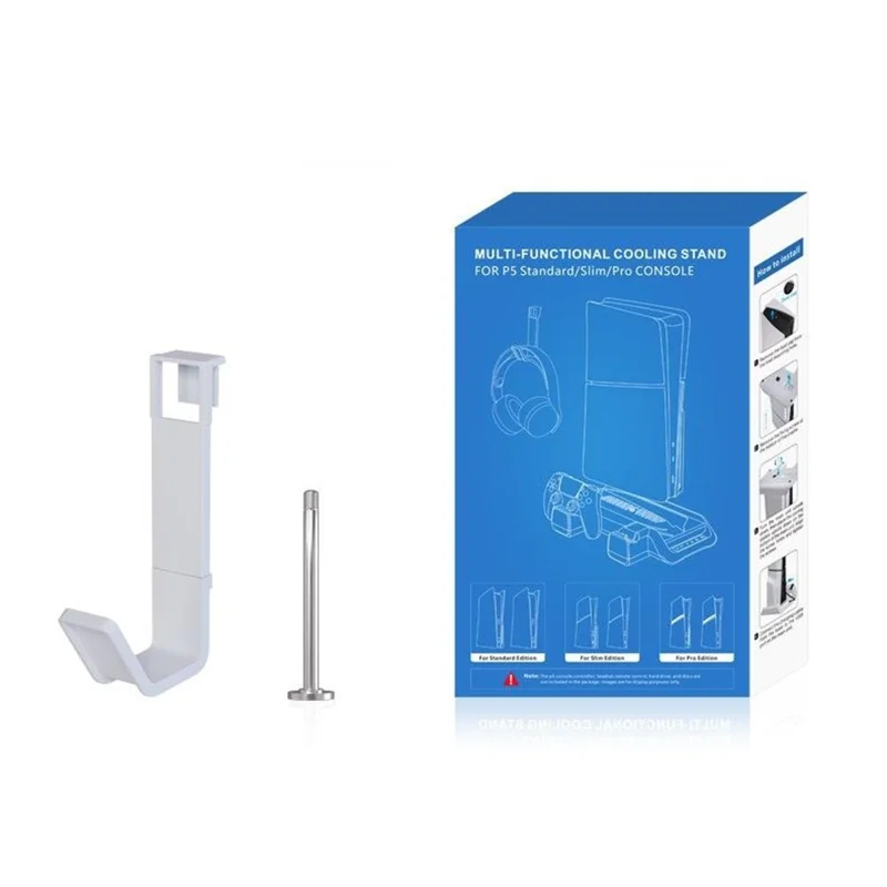 P5029 PS5 / PS5 Pro / PS5 Slim / Standard kølestation med 3-trins ventilator og trådløs hurtigoplader til to kontrollere med headsetholder - Hvid