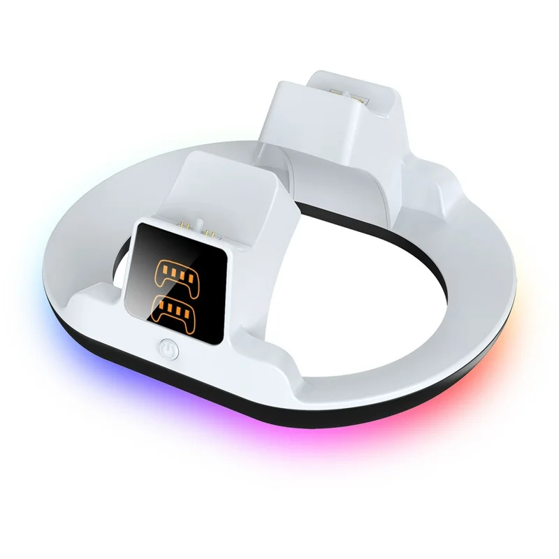 YZC-523 Doppel-Ladestation für PS5 / PS5 Edge Controller RGB-Beleuchtung LED-Anzeige Schnellladestation - Weiß