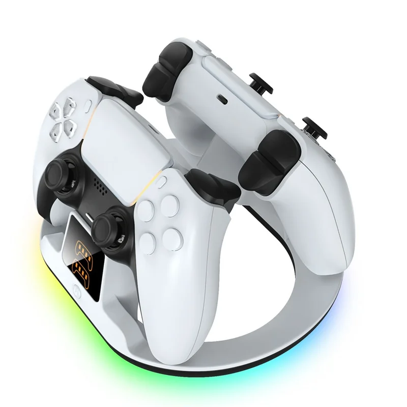 YZC-523 Doppel-Ladestation für PS5 / PS5 Edge Controller RGB-Beleuchtung LED-Anzeige Schnellladestation - Weiß