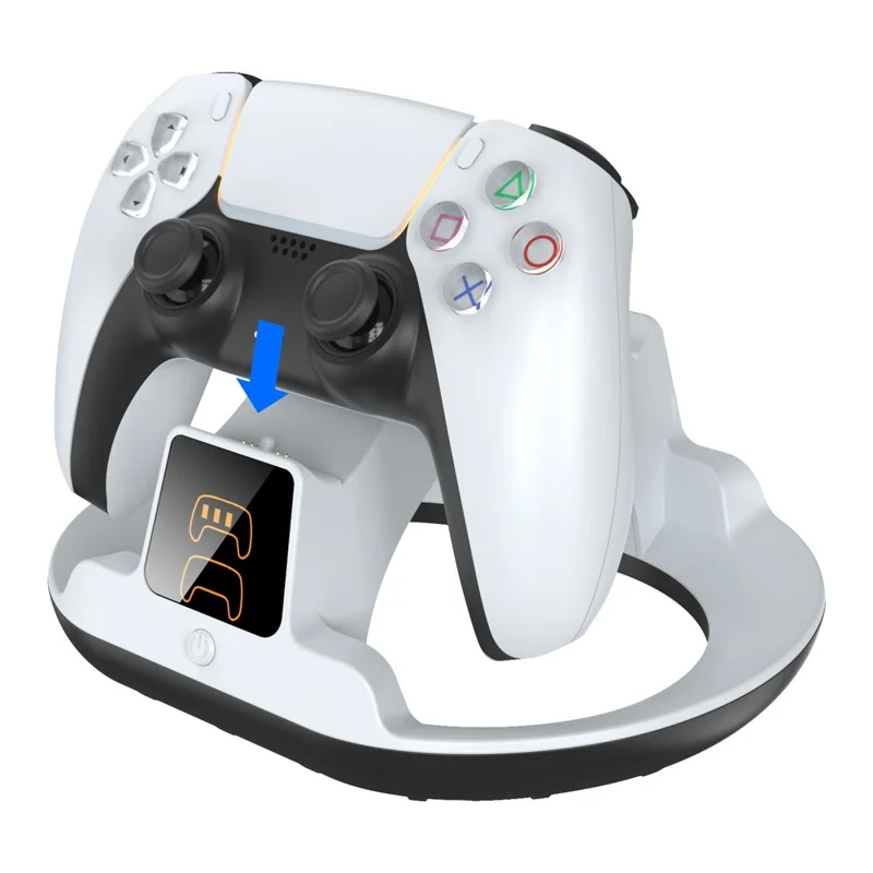 YZC-523 Doppel-Ladestation für PS5 / PS5 Edge Controller RGB-Beleuchtung LED-Anzeige Schnellladestation - Weiß