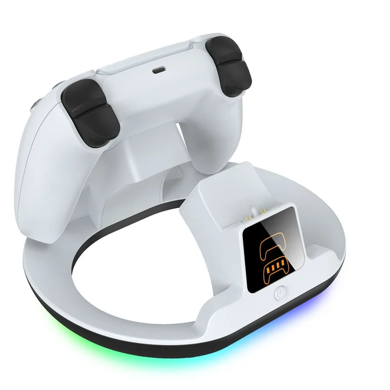 YZC-523 Doppel-Ladestation für PS5 / PS5 Edge Controller RGB-Beleuchtung LED-Anzeige Schnellladestation - Weiß
