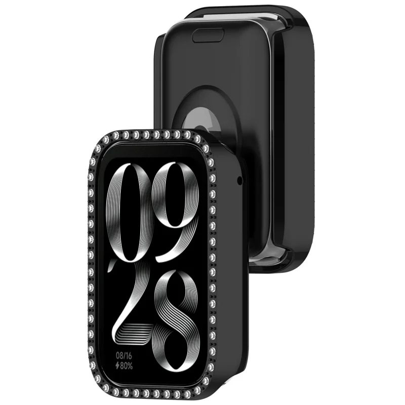 For Xiaomi Smart Band 10 Pro Ceramic Halvbeskyttelse med Strassdekoration, Hård PC-beskyttelsesdæksel - Sort