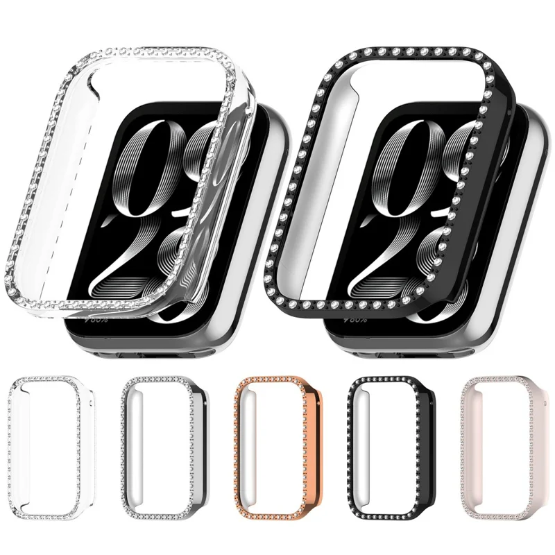For Xiaomi Smart Band 10 Pro Ceramic Halvbeskyttelse med Strassdekoration, Hård PC-beskyttelsesdæksel - Sort
