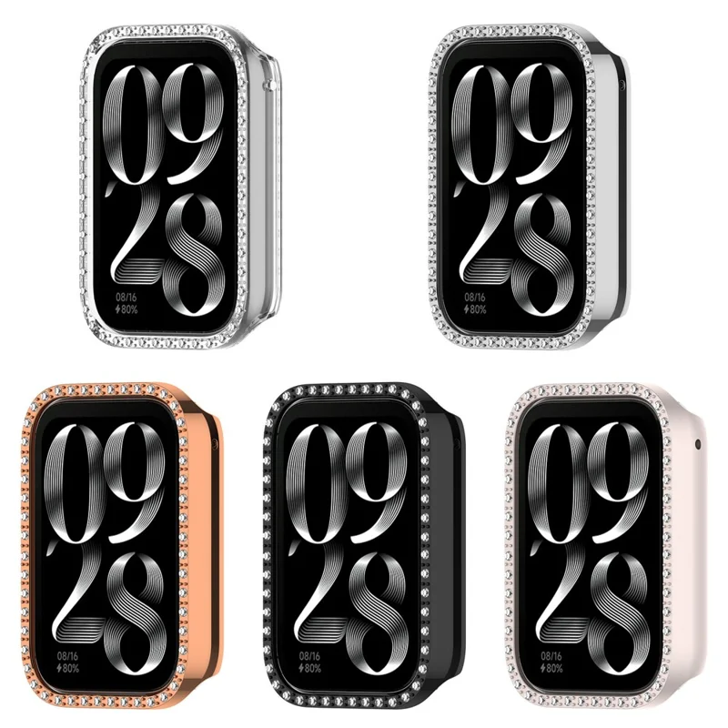 For Xiaomi Smart Band 10 Pro Ceramic Halvbeskyttelse med Strassdekoration, Hård PC-beskyttelsesdæksel - Sort