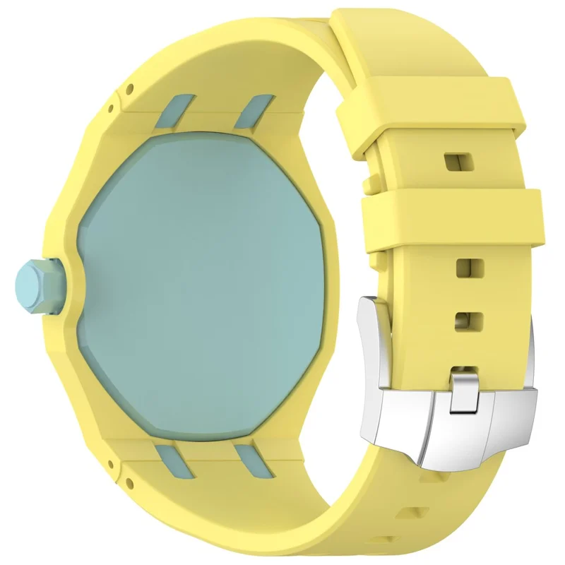 Für Swatch Royal Pop Uhrenarmband weiches Silikon-Uhrenarmband mit integriertem Uhrengehäuse - Gelb + Himmelblau
