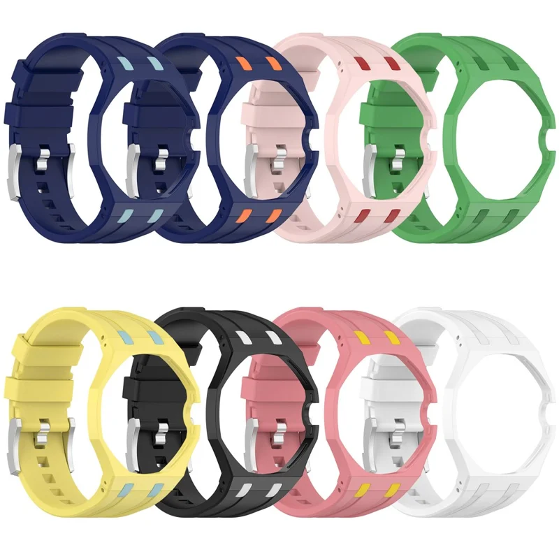 Für Swatch Royal Pop Uhrenarmband weiches Silikon-Uhrenarmband mit integriertem Uhrengehäuse - Gelb + Himmelblau