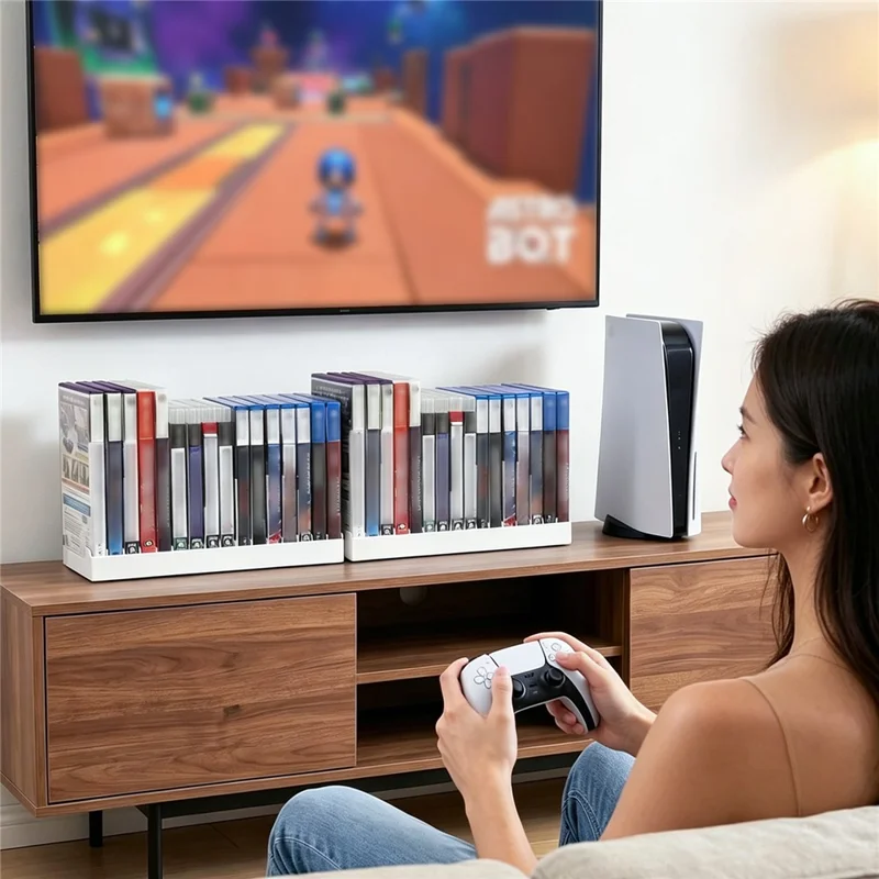 8026 2 Pezzi 16-in-1 Organizzatore per Dischi di Gioco Supporto Universale per PS5 / PS4 / Nintendo Switch Scaffalatura da Tavolo - Bianco