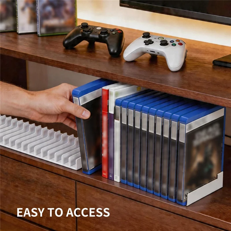 8026 2 Pezzi 16-in-1 Organizzatore per Dischi di Gioco Supporto Universale per PS5 / PS4 / Nintendo Switch Scaffalatura da Tavolo - Bianco