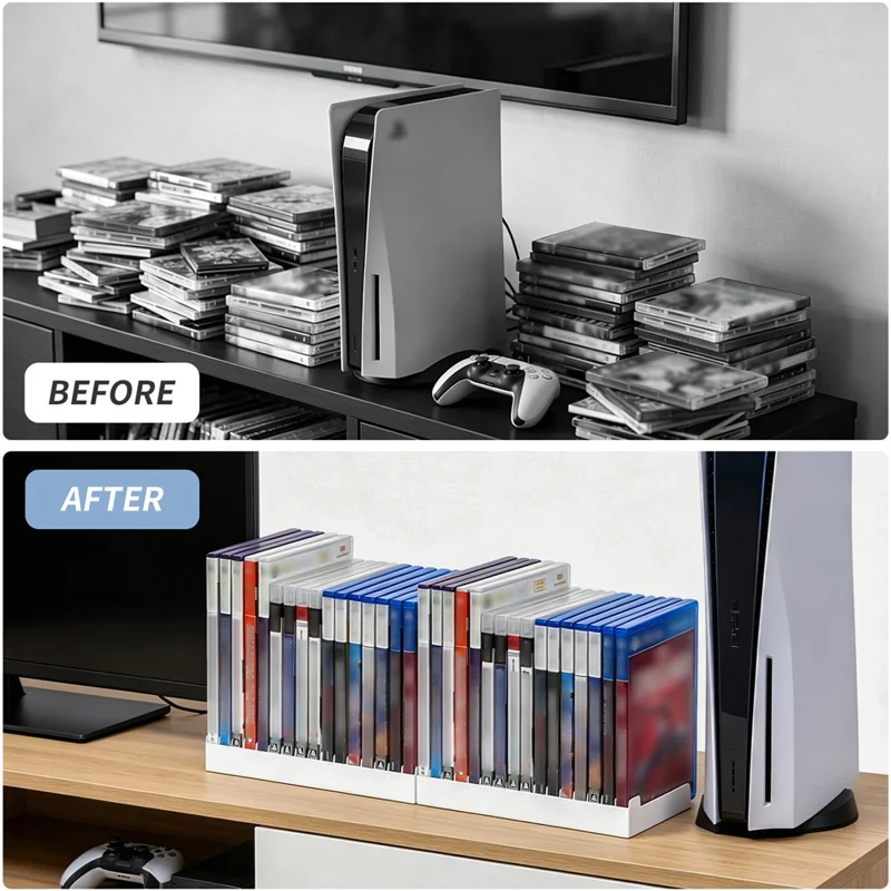Organizzatore per Dischi di Gioco 8026 16 in 1 per PS5 / PS4 / Supporto Universale per Nintendo Switch, Porta Dischi da Tavolo - Bianco